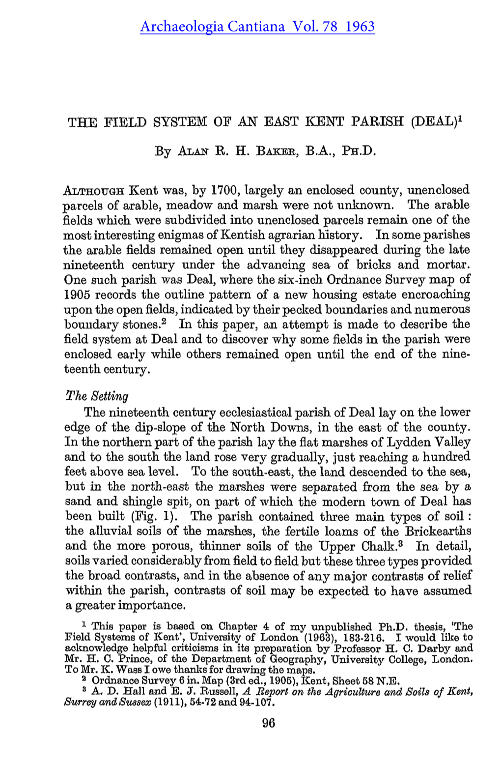 The Field System of an East Kent Parish (Deal)1