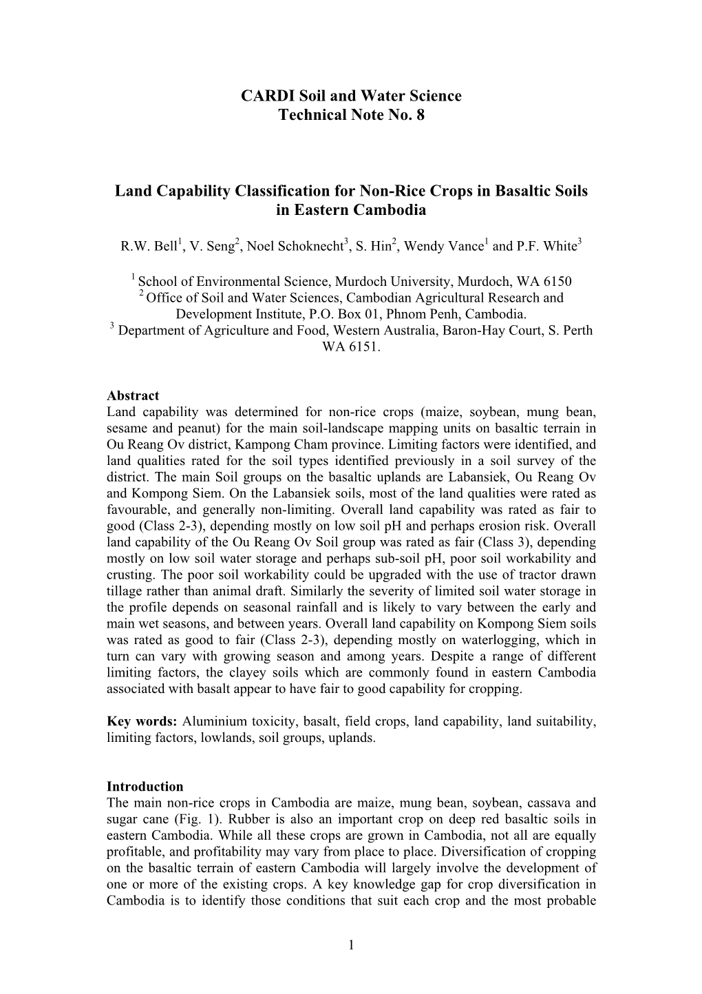 CARDI Soil and Water Science Technical Note No. 8 Land Capability Classification for Non-Rice Crops in Basaltic Soils in Eastern