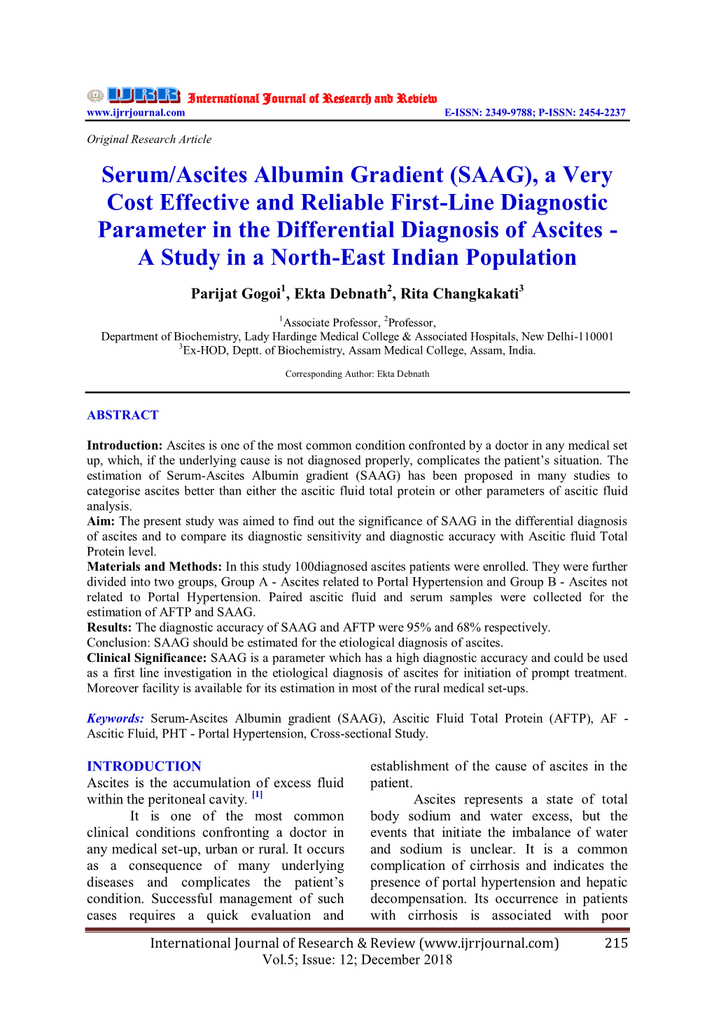 Serum/Ascites Albumin Gradient (SAAG)