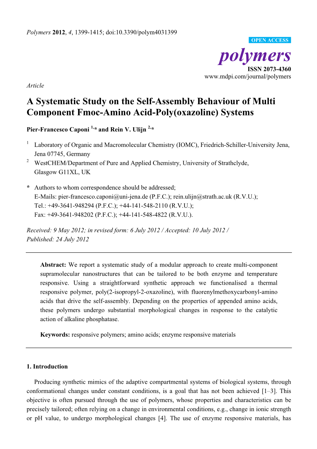 A Systematic Study on the Self-Assembly Behaviour of Multi Component Fmoc-Amino Acid-Poly(Oxazoline) Systems