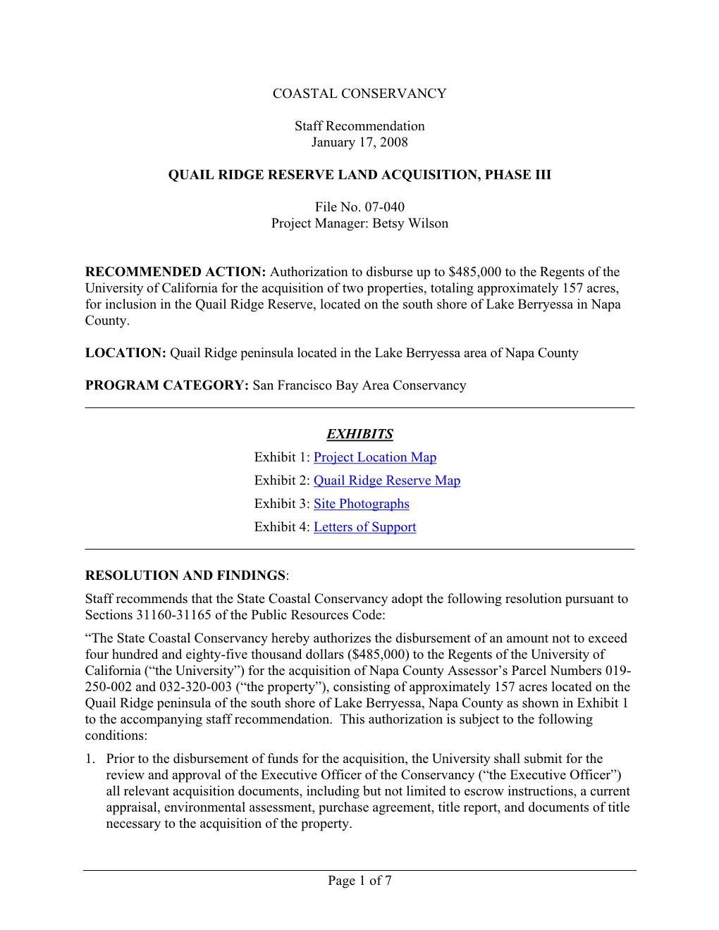 Quail Ridge Reserve Land Acquisition, Phase Iii