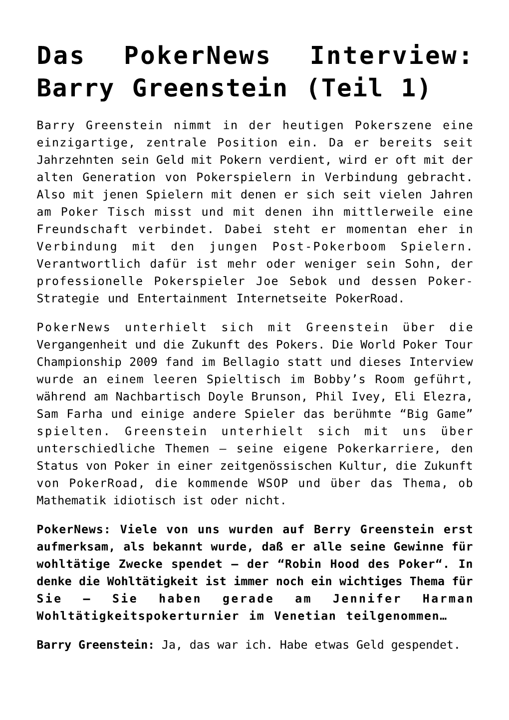 Barry Greenstein (Teil 1)