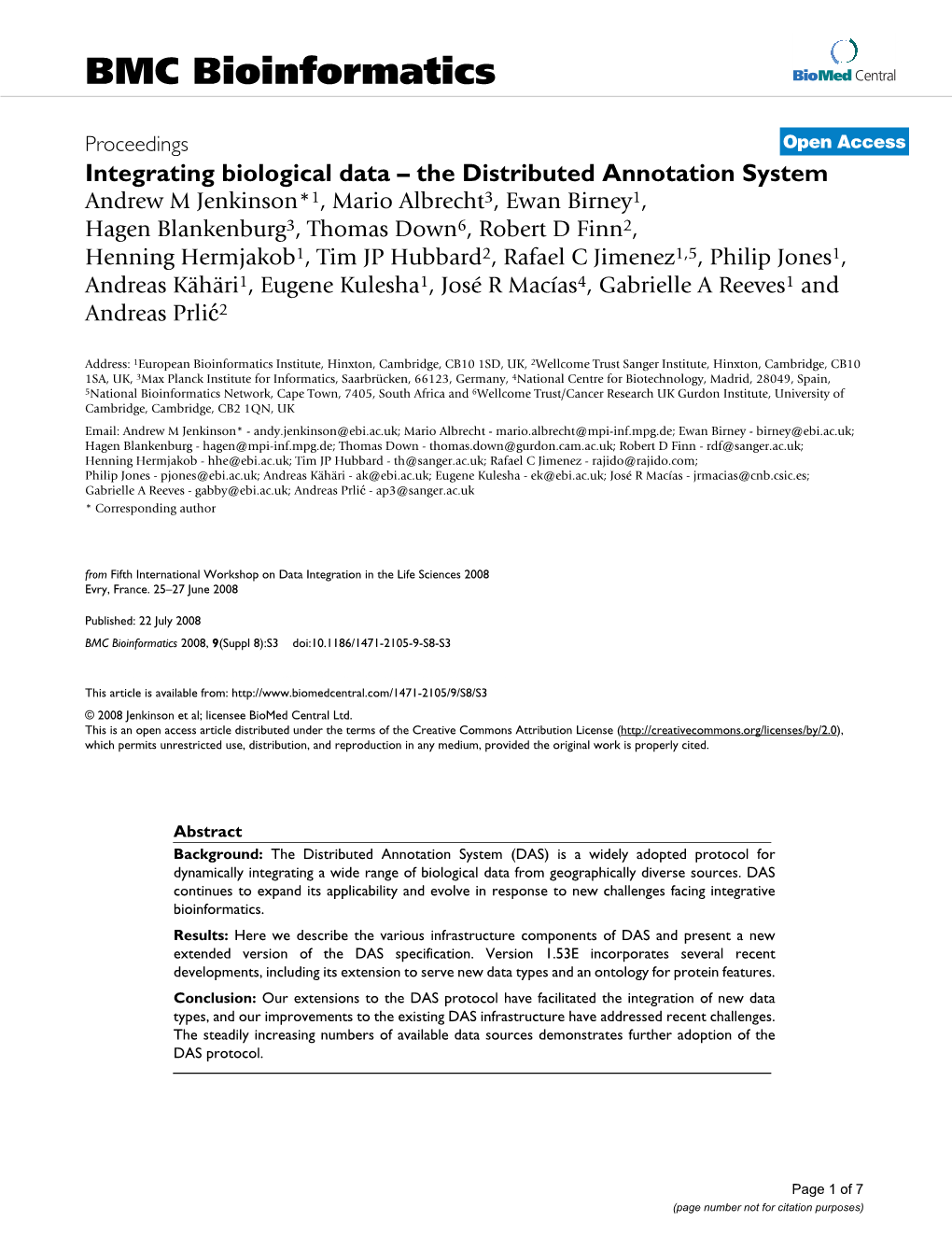 Integrating Biological Data–The Distributed Annotation System