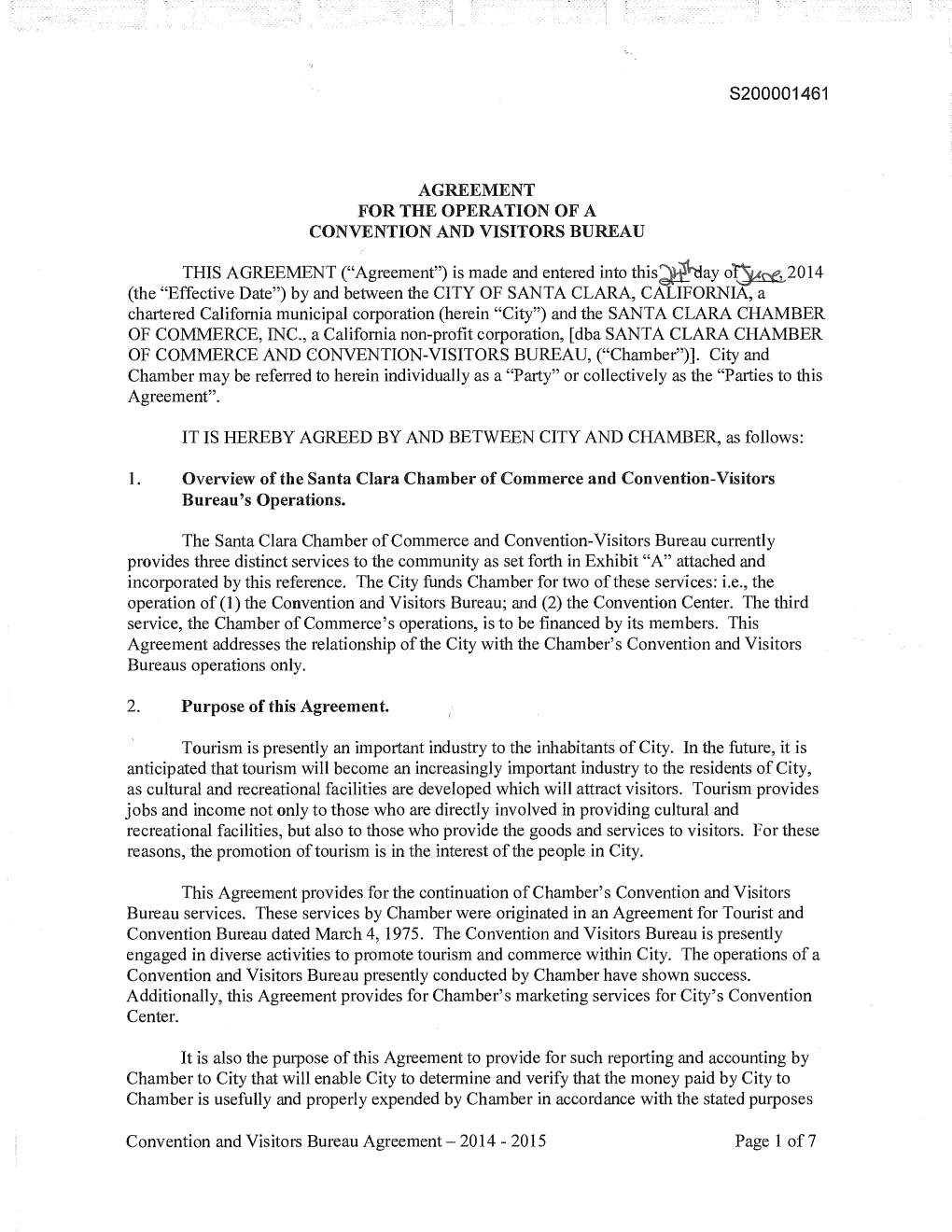 Agreement for the Operation of a Convention and Visitors Bureau