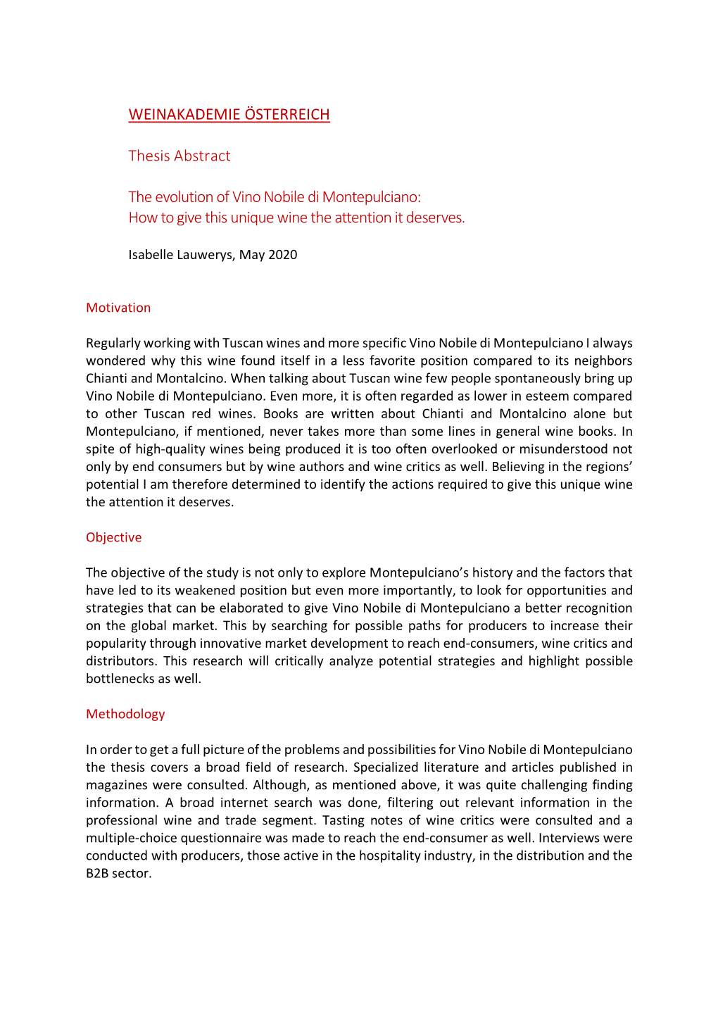 WEINAKADEMIE ÖSTERREICH Thesis Abstract the Evolution Of