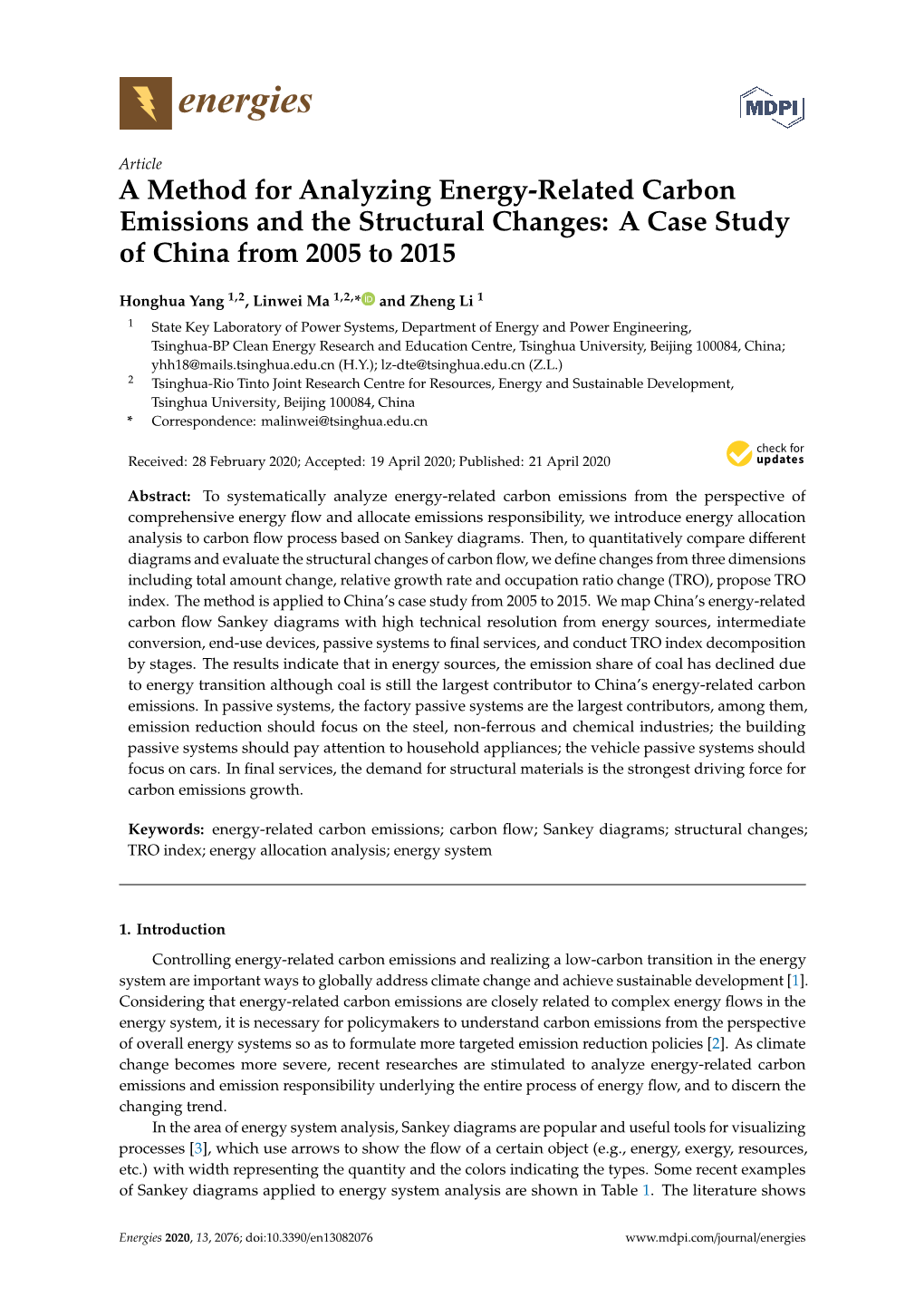 A Method for Analyzing Energy-Related Carbon Emissions and the Structural Changes: a Case Study of China from 2005 to 2015