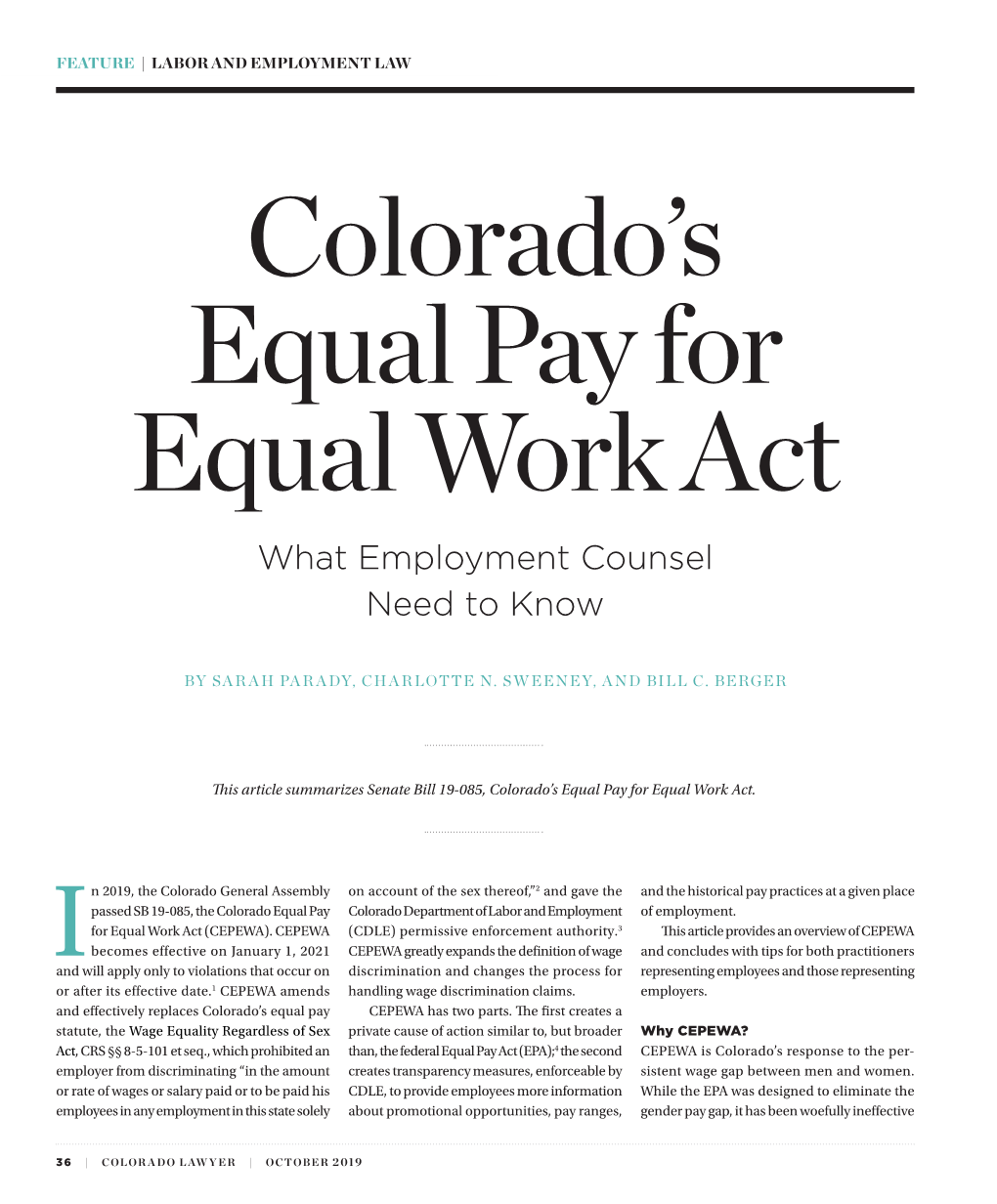 Colorado's Equal Pay for Equal Work