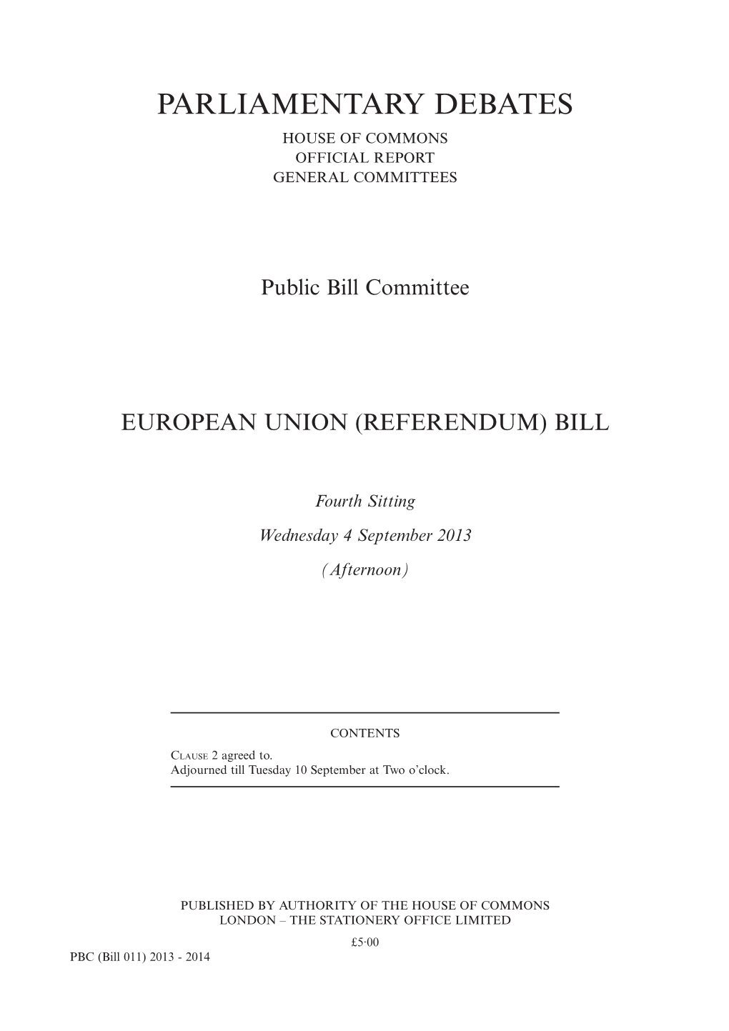 Parliamentary Debates House of Commons Official Report General Committees