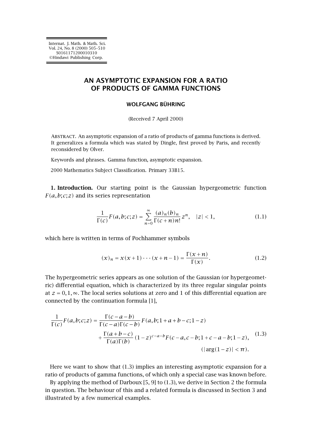 An Asymptotic Expansion for a Ratio of Products of Gamma Functions