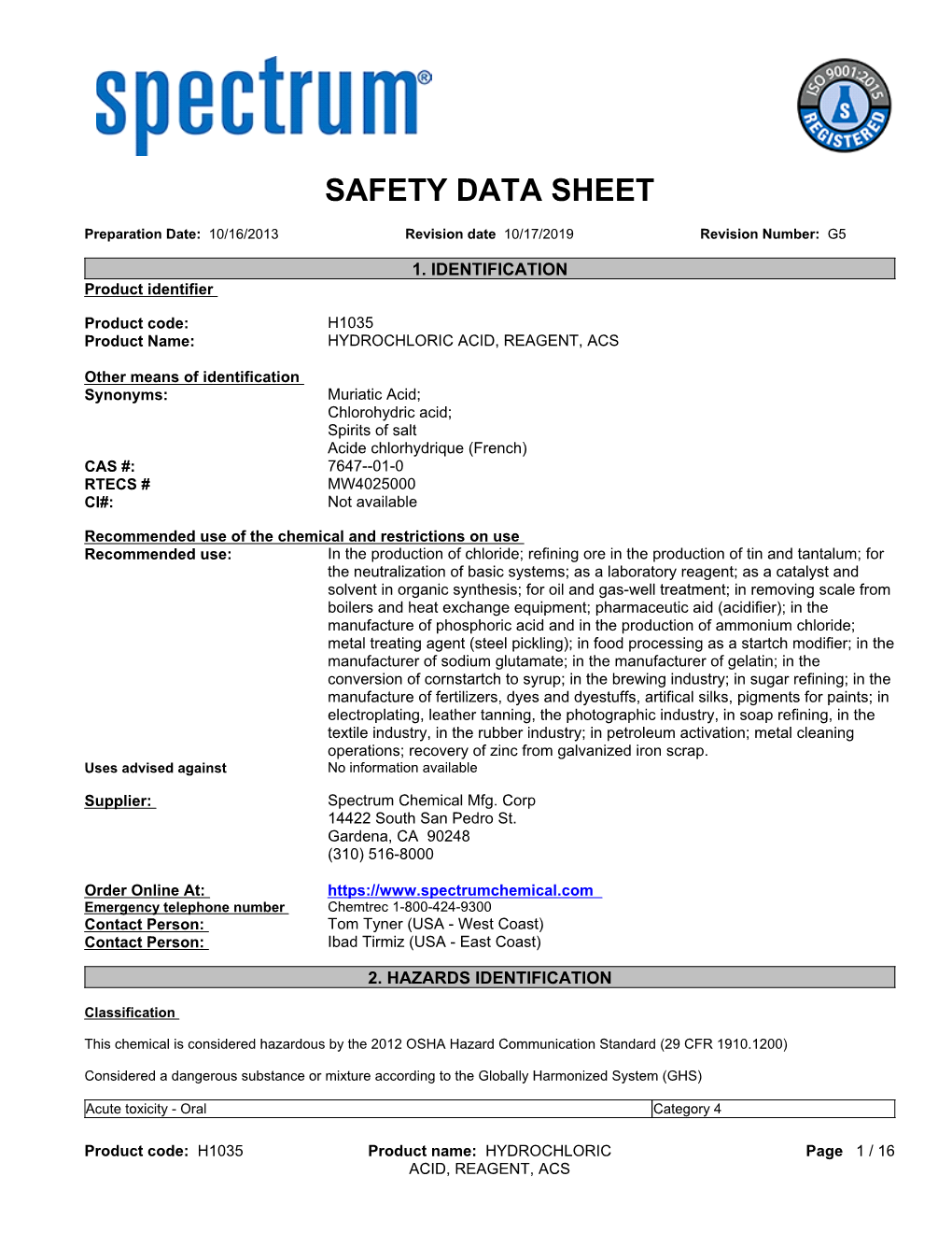 SDS Contains All of the Information Required by the HPR