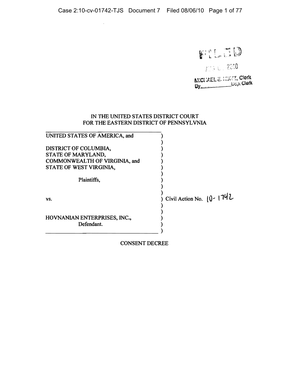 HOVNANIAN ENTERPRISES, INC., ) Defendant