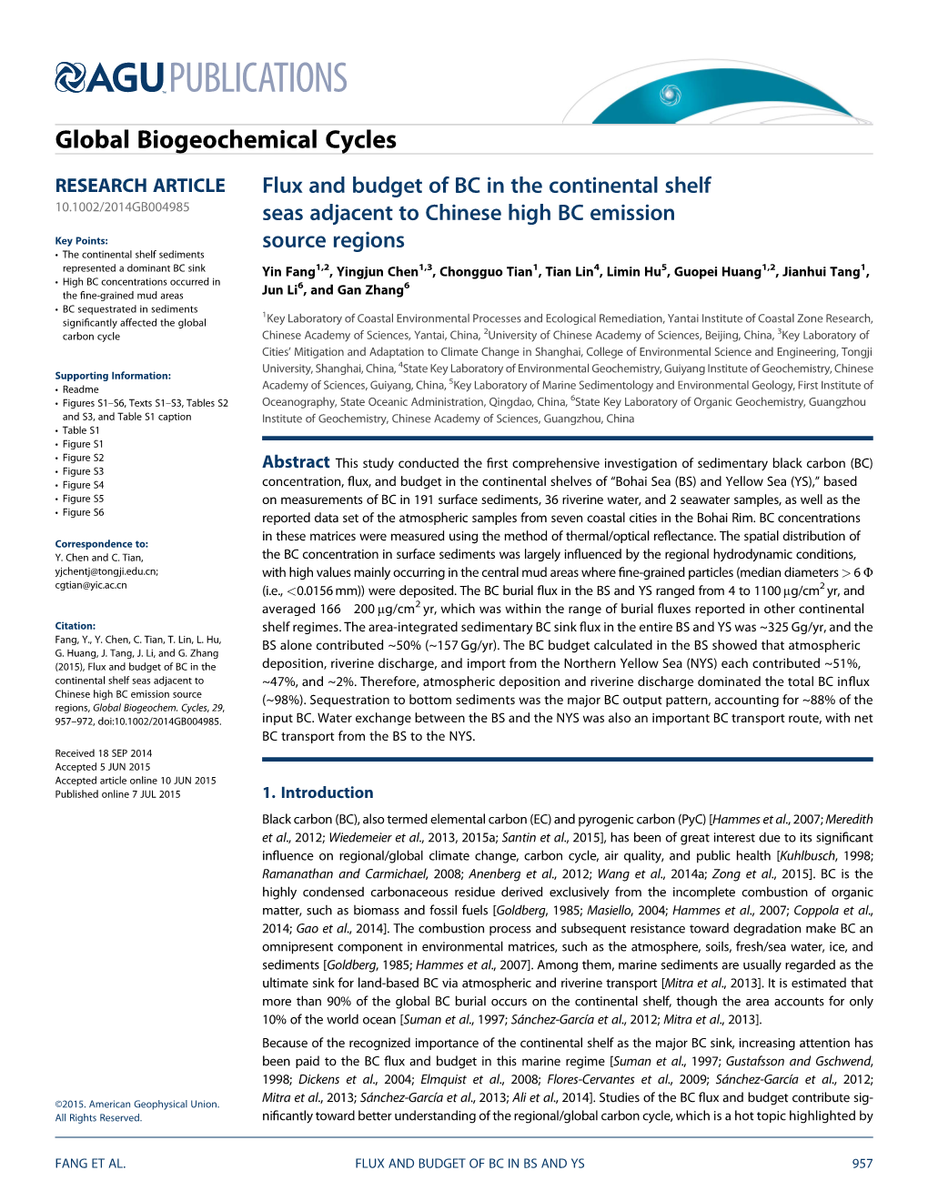 Flux and Budget of BC in the Continental Shelf Seas Adjacent To