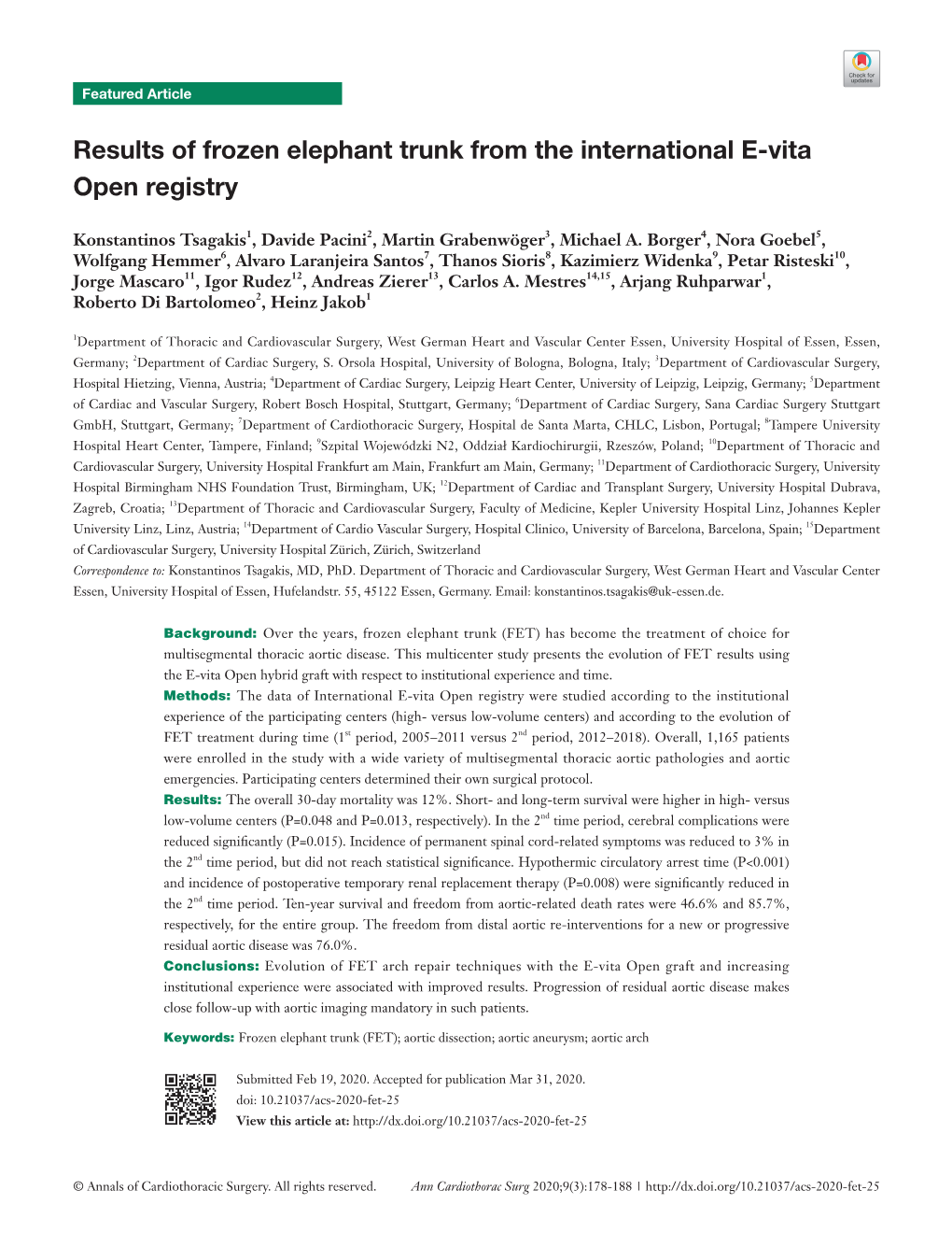 Results of Frozen Elephant Trunk from the International E-Vita Open Registry