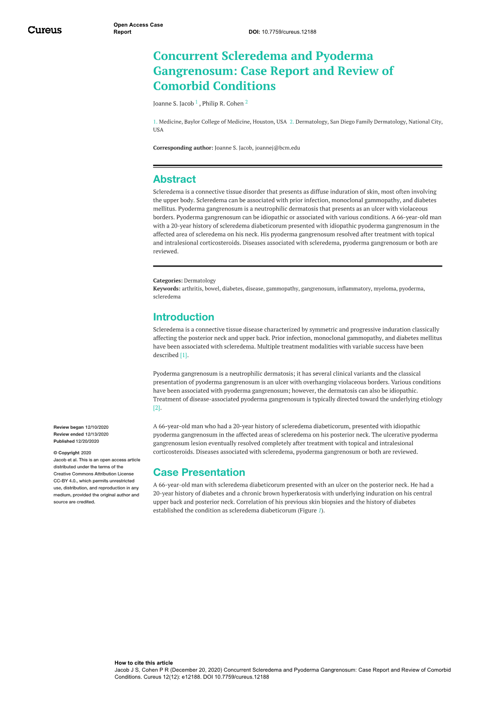 Concurrent Scleredema and Pyoderma Gangrenosum: Case Report and Review of Comorbid Conditions