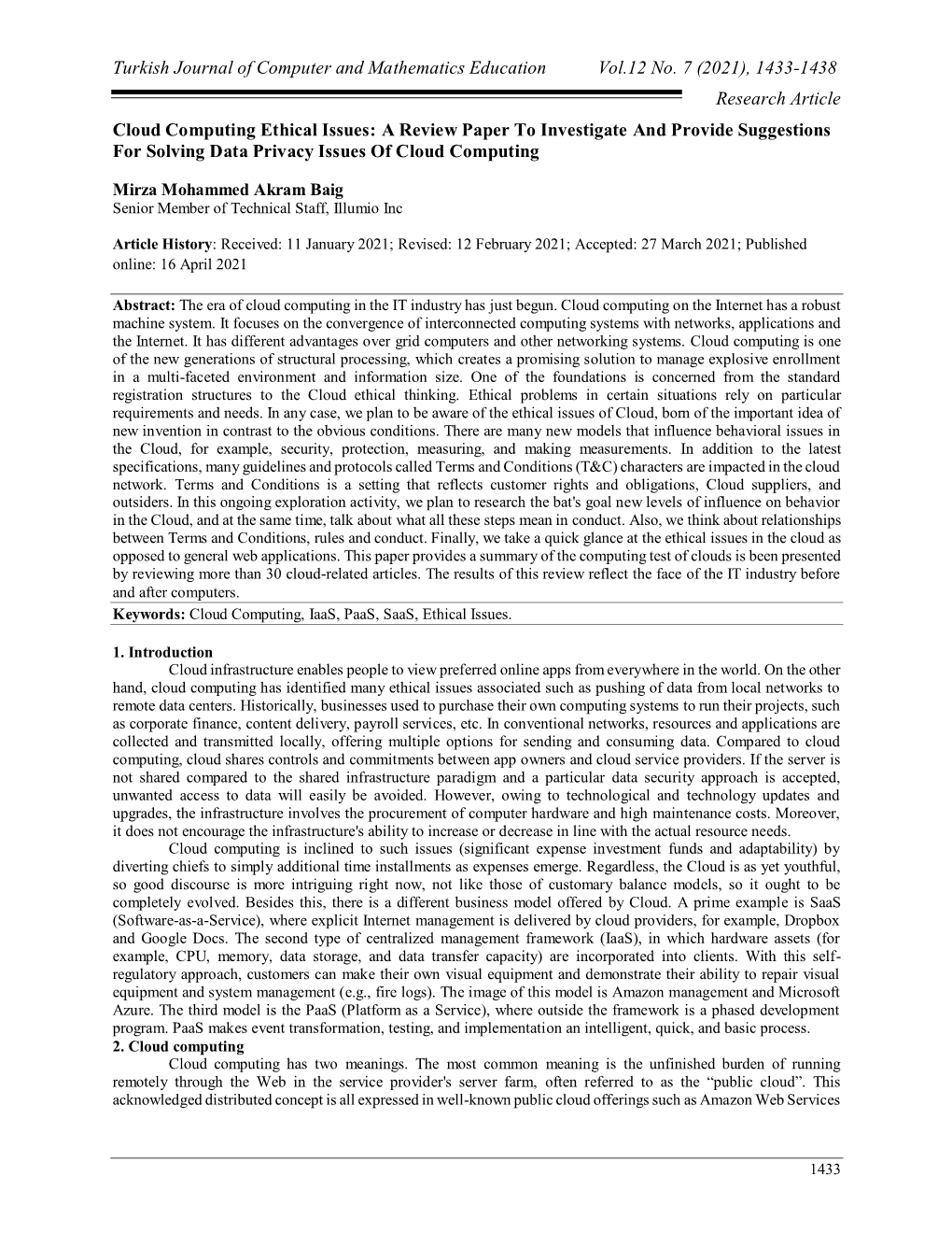 (2021), 1433-1438 Research Article Cloud Computing Ethica