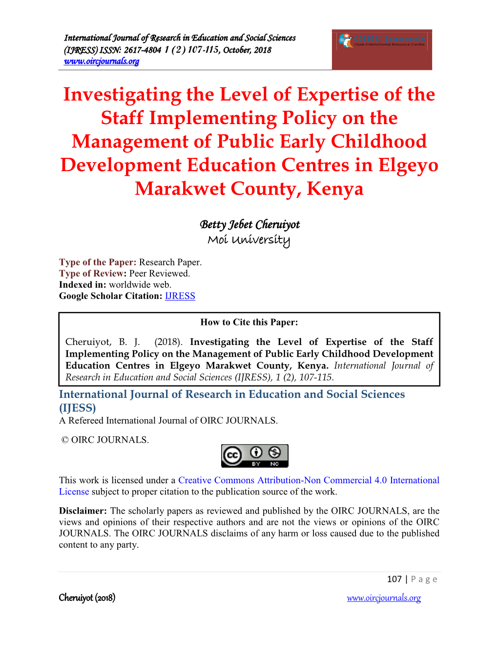 Investigating the Level of Expertise of the Staff Implementing Policy on The