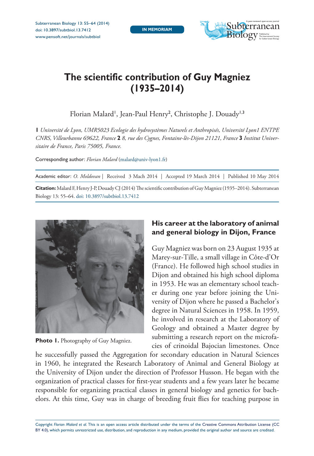 The Scientific Contribution of Guy Magniez (1935–2014)