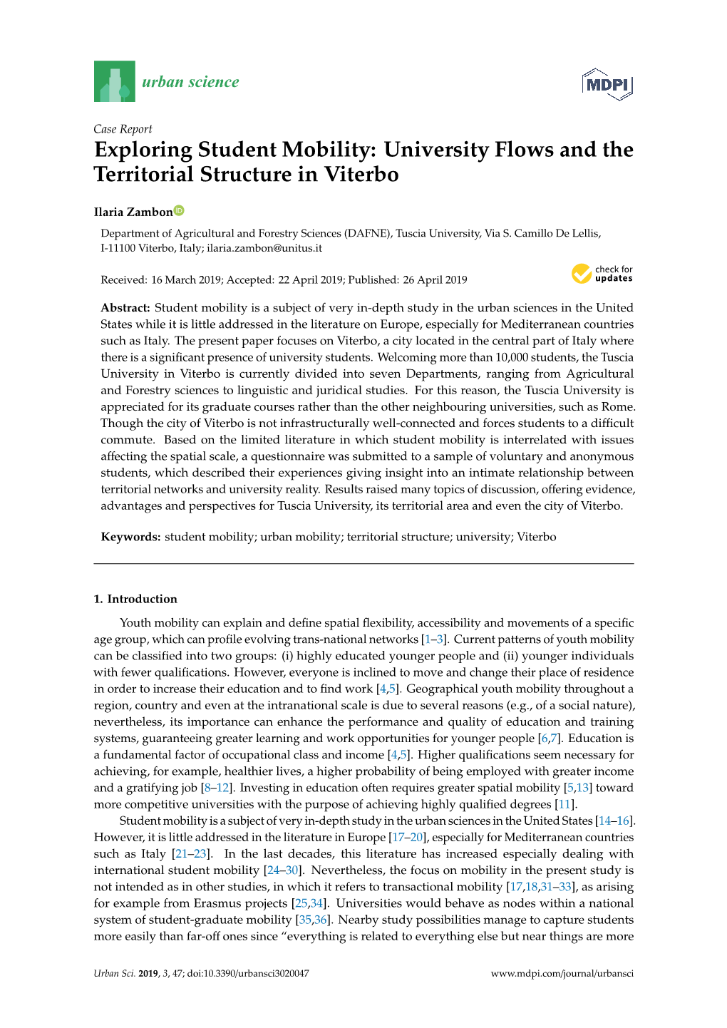 Exploring Student Mobility: University Flows and the Territorial Structure in Viterbo