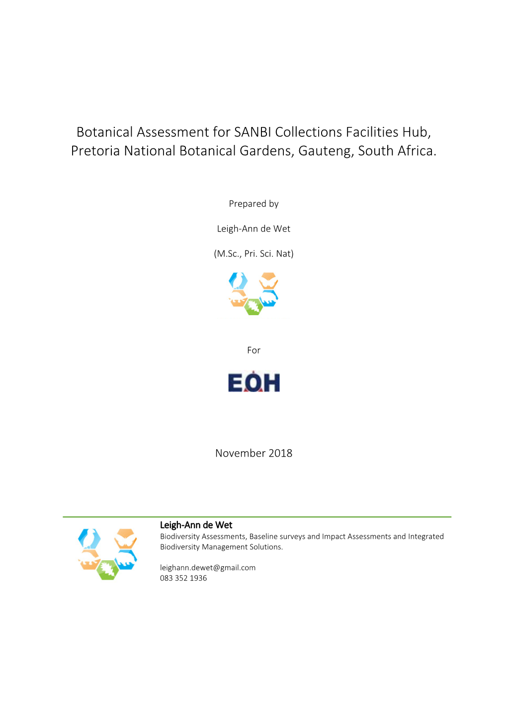 Botanical Assessment for SANBI Collections Facilities Hub, Pretoria National Botanical Gardens, Gauteng, South Africa