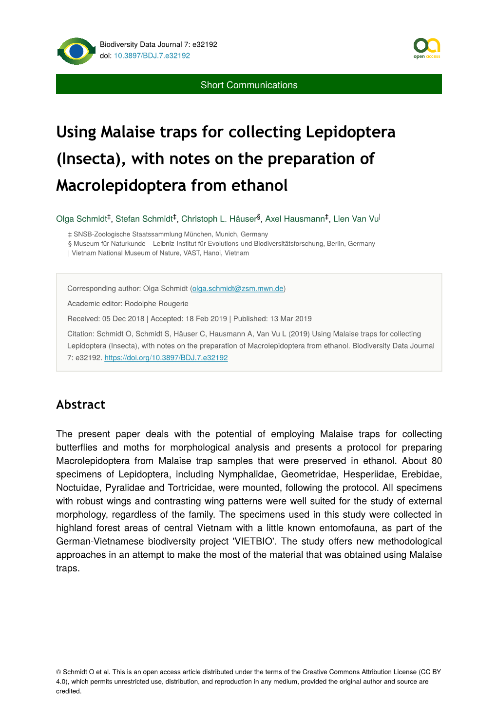 Using Malaise Traps for Collecting Lepidoptera (Insecta), with Notes on the Preparation of Macrolepidoptera from Ethanol