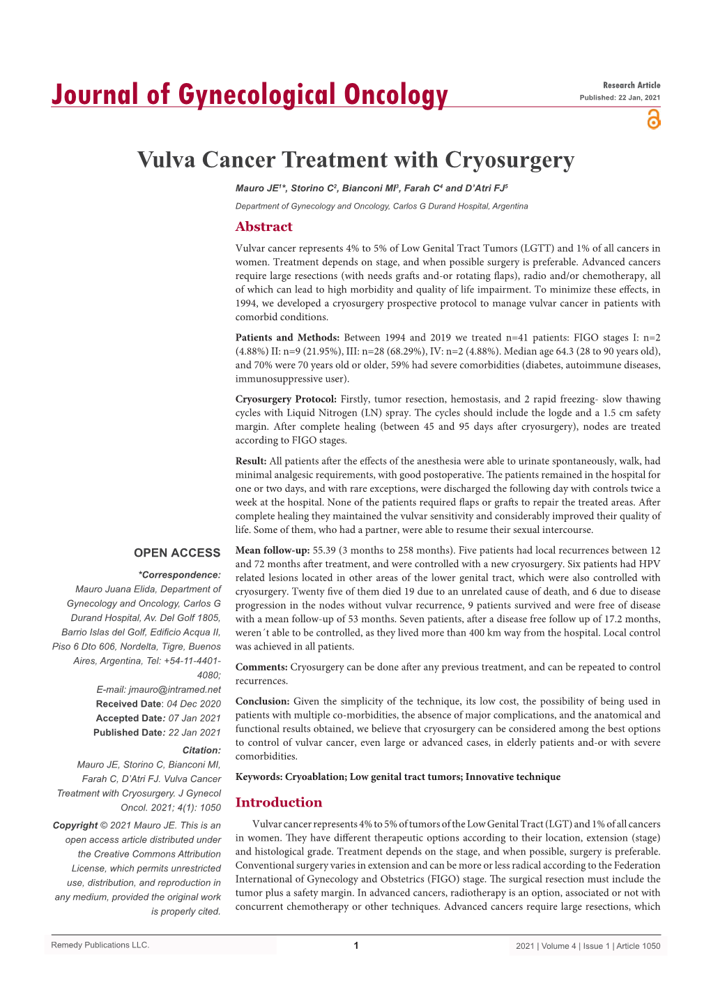 Vulva Cancer Treatment with Cryosurgery