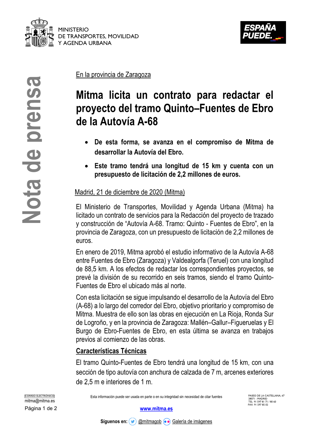 Nota De Prensa Y Construcción De “Autovía A-68