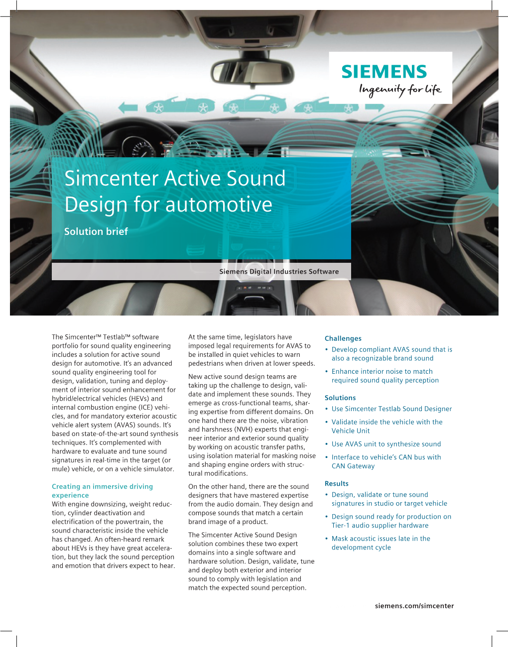 Brief Simcenter Active Sound Design for Automotive the Simcenter