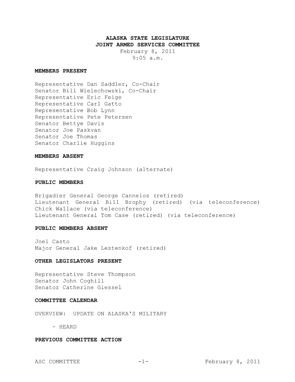 ASC COMMITTEE -1- February 8, 2011