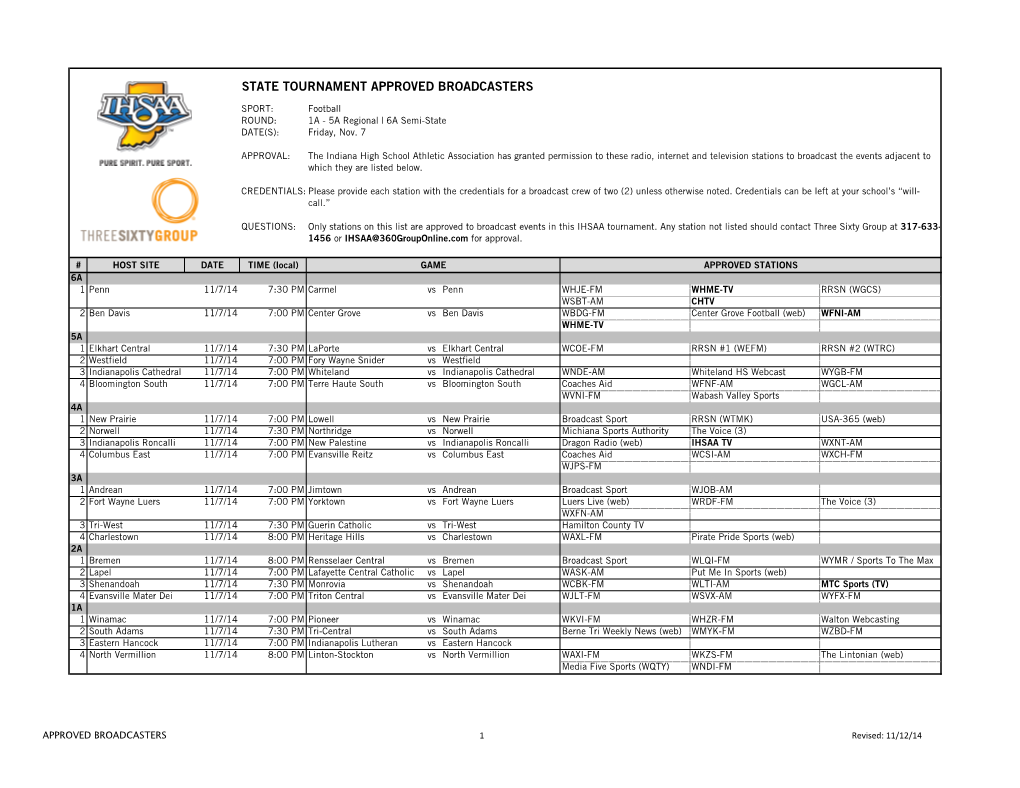 State Tournament Approved Broadcasters