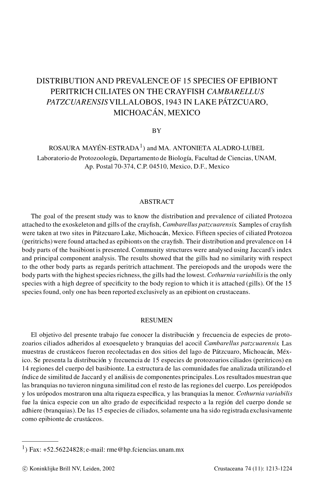 Distribution and Prevalence of 15 Species of Epibiont