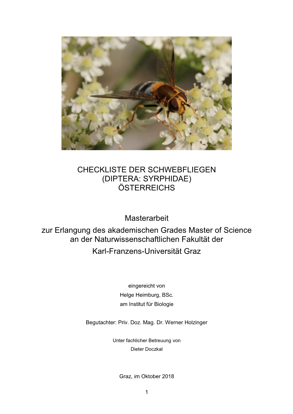 Checkliste Der Schwebfliegen (Diptera: Syrphidae) Österreichs