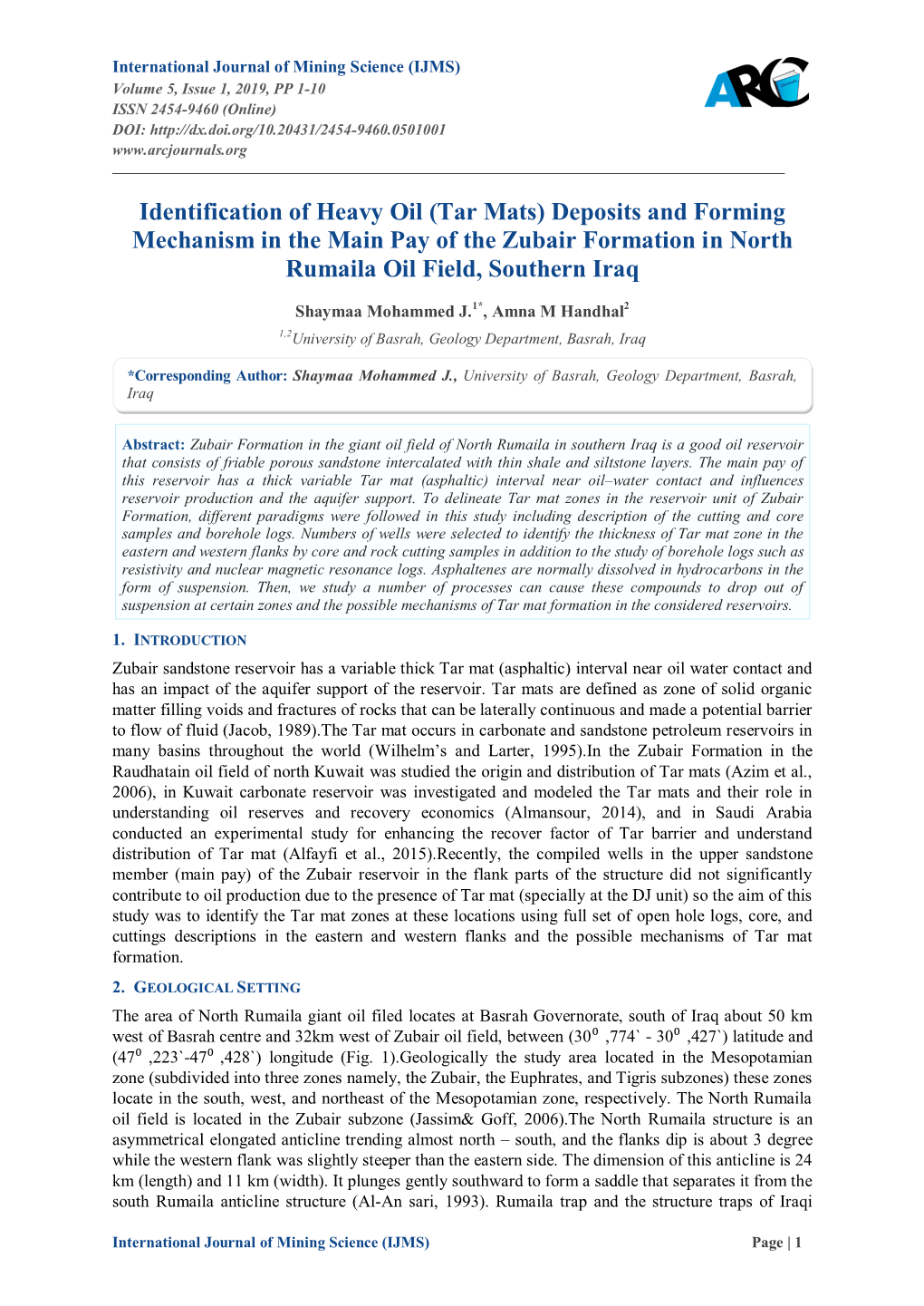 Tar Mats) Deposits and Forming Mechanism in the Main Pay of the Zubair Formation in North Rumaila Oil Field, Southern Iraq