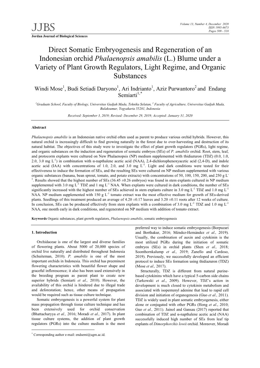 Direct Somatic Embryogenesis and Regeneration of an Indonesian