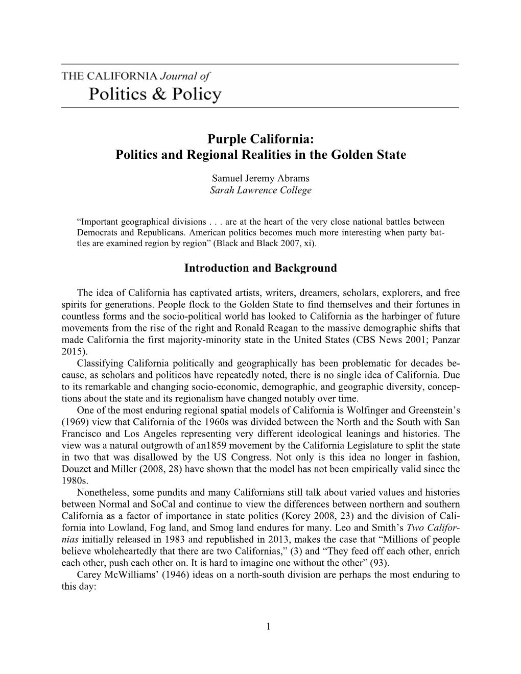 Politics and Regional Realities in the Golden State