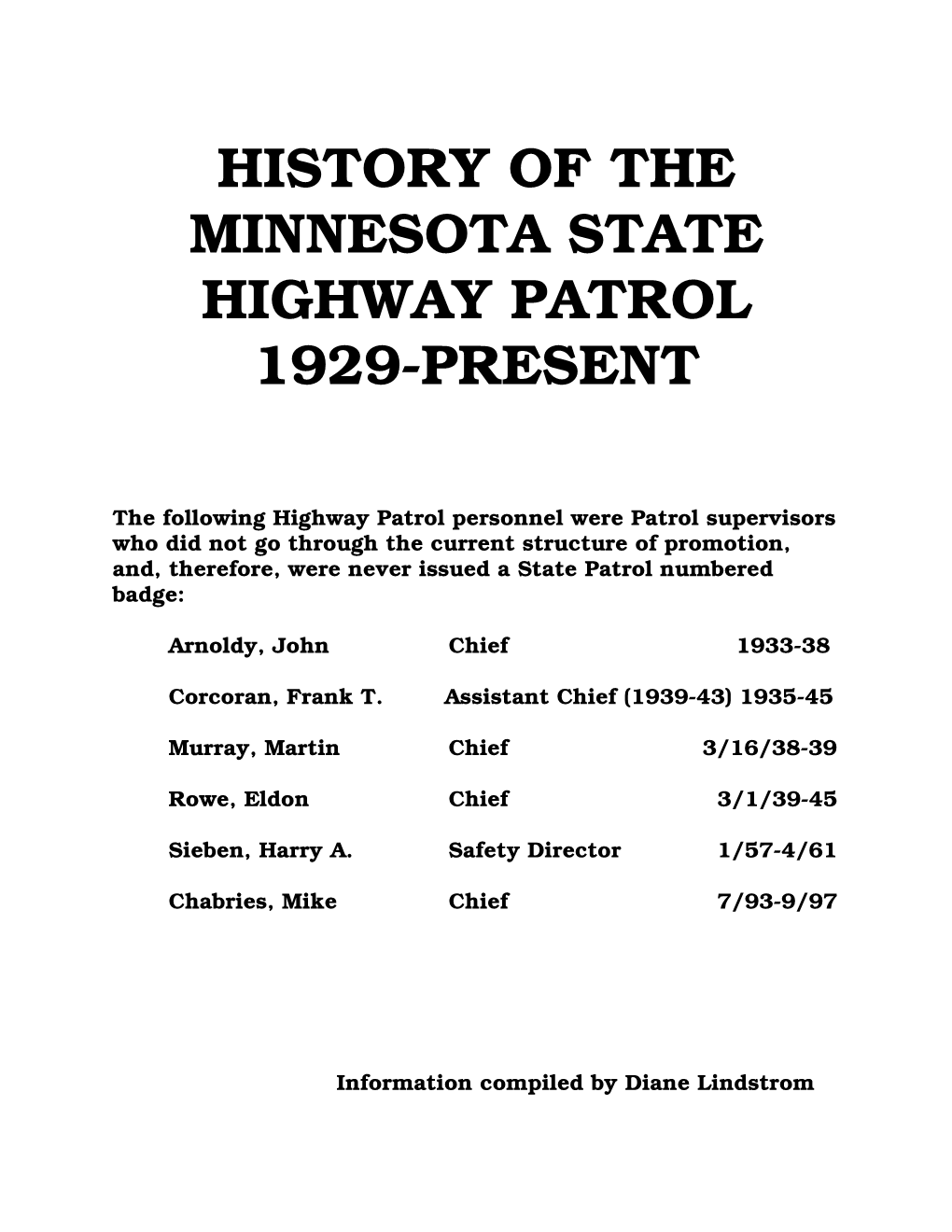History of the Minnesota State Highway Patrol 1929-Present