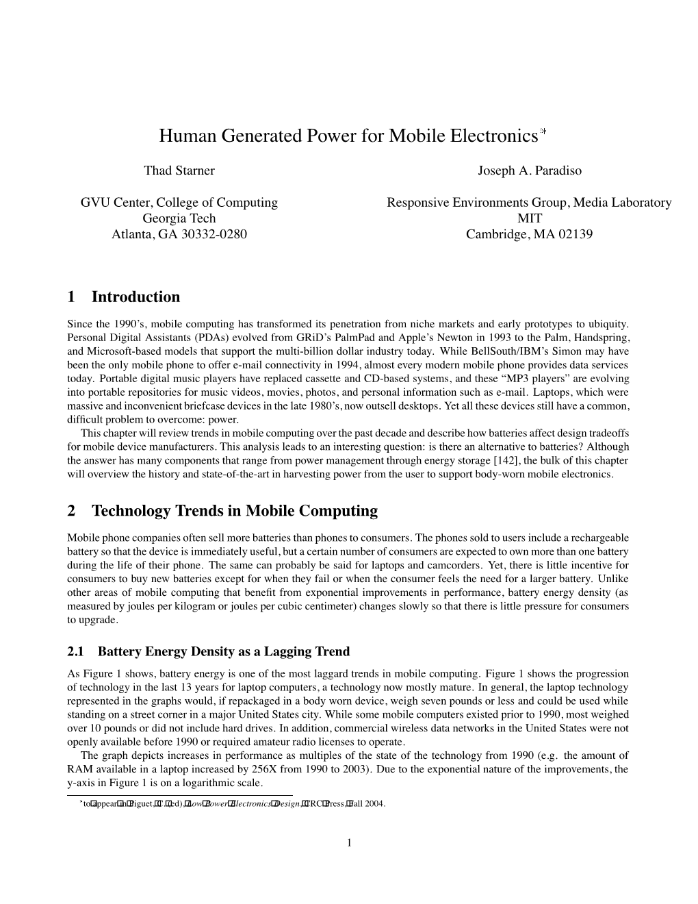 Human Generated Power for Mobile Electronics £