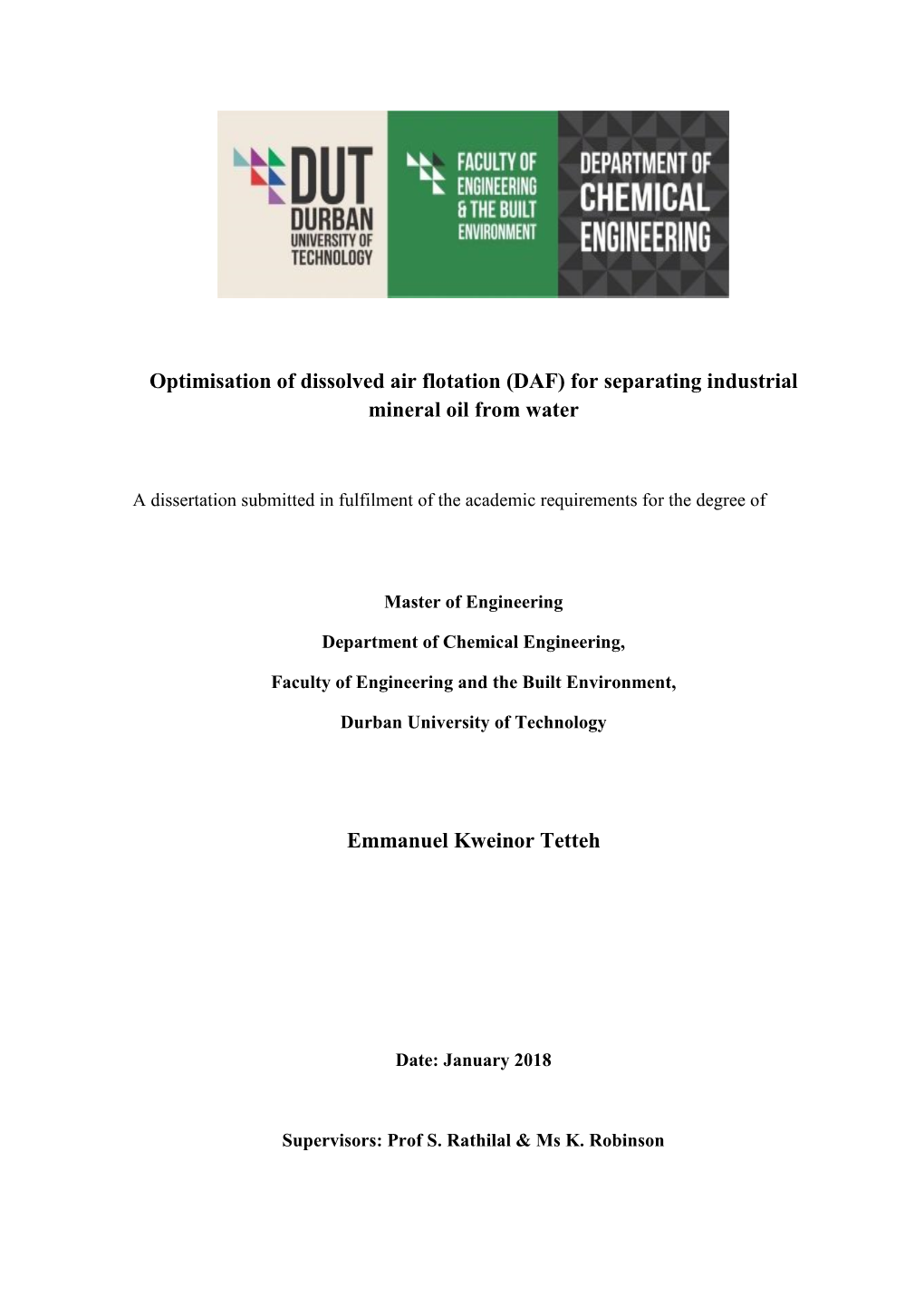 Optimisation of Dissolved Air Flotation (DAF) for Separating Industrial Mineral Oil from Water