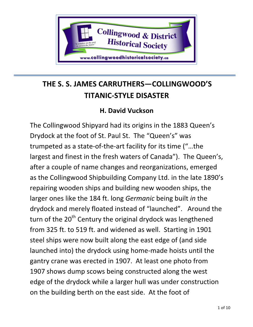 James Carruthers—Collingwood’S Titanic-Style Disaster H