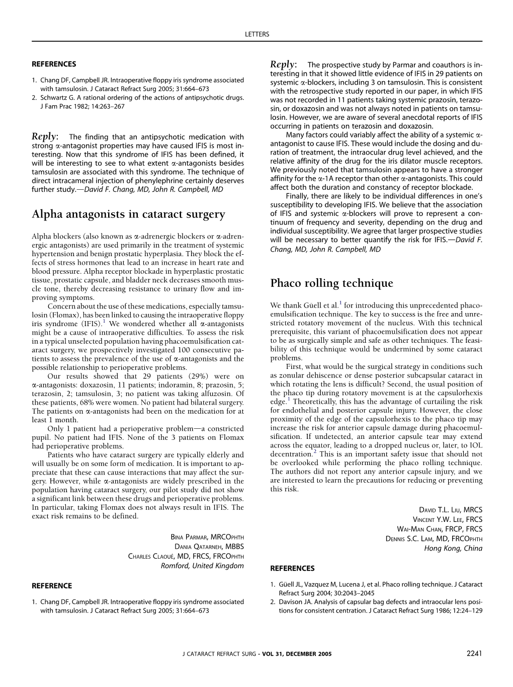 Alpha Antagonists in Cataract Surgery Phaco Rolling Technique