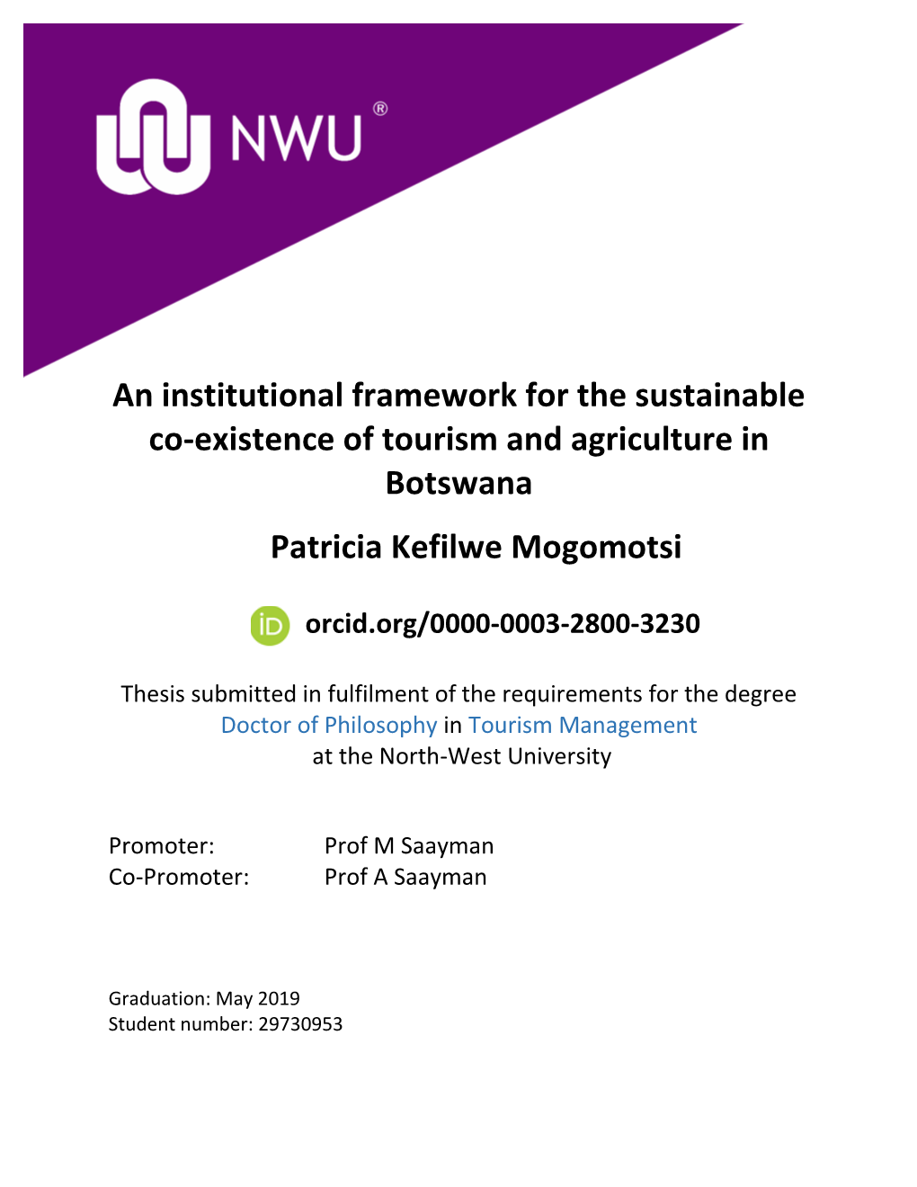 An Institutional Framework for the Sustainable Co-Existence of Tourism and Agriculture in Botswana