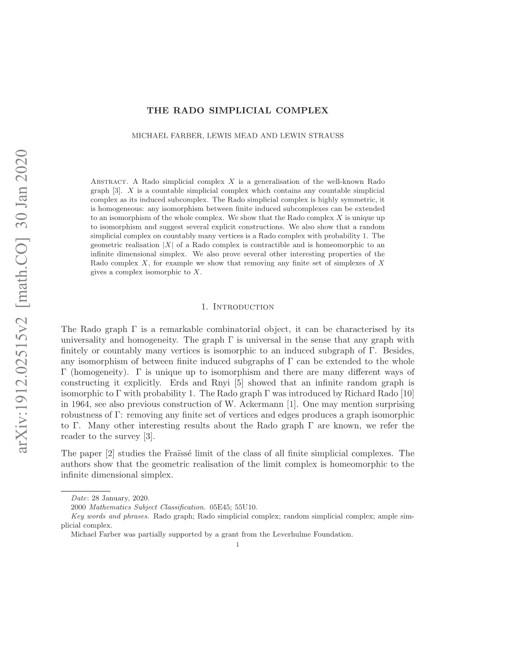 Arxiv:1912.02515V2 [Math.CO] 30 Jan 2020 Lca Complex