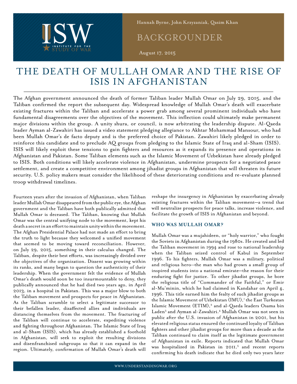 The Death of Mullah Omar and the Rise of Isis in Afghanistan