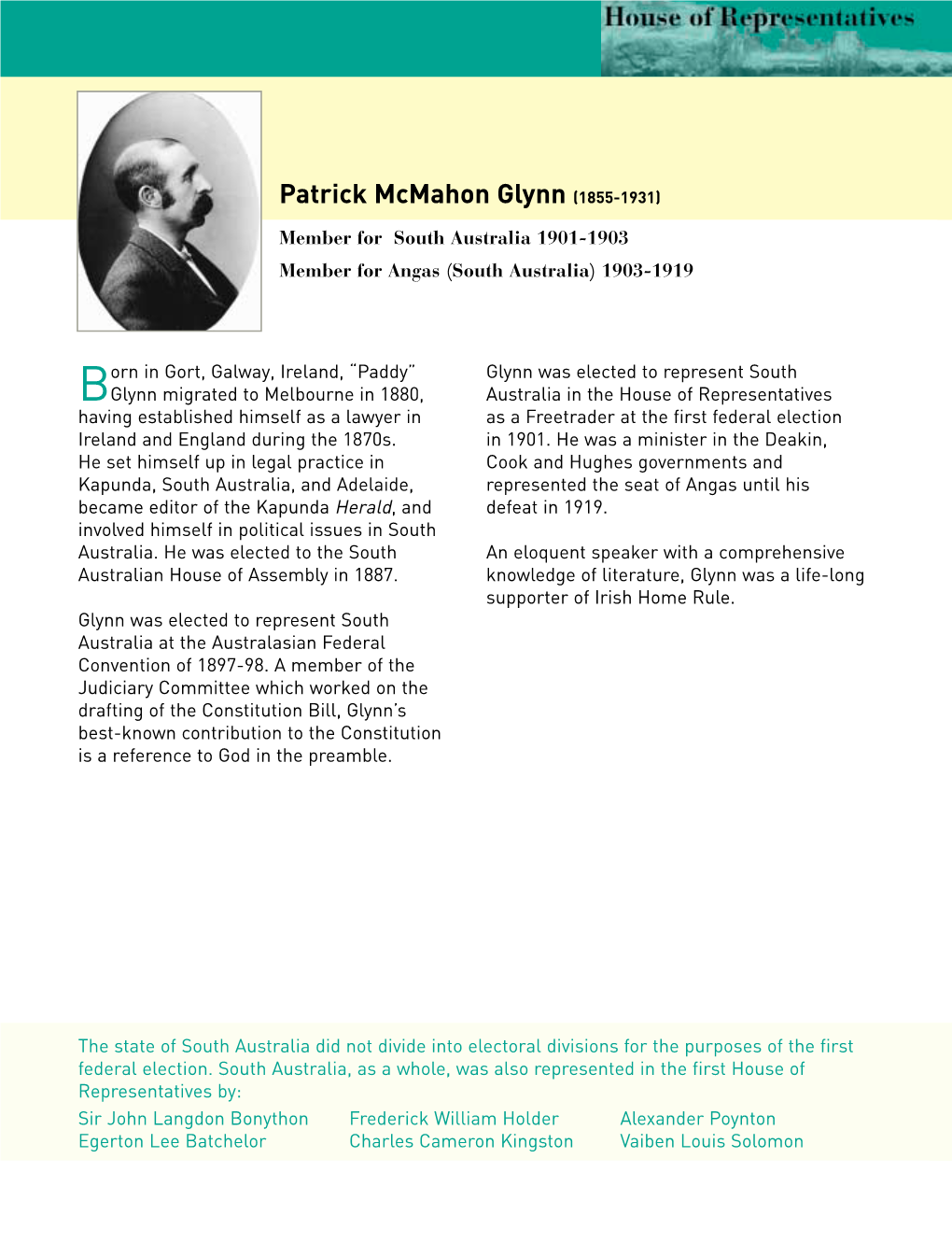 Biography Patrick Mcmahon Glynn (1855-1931)