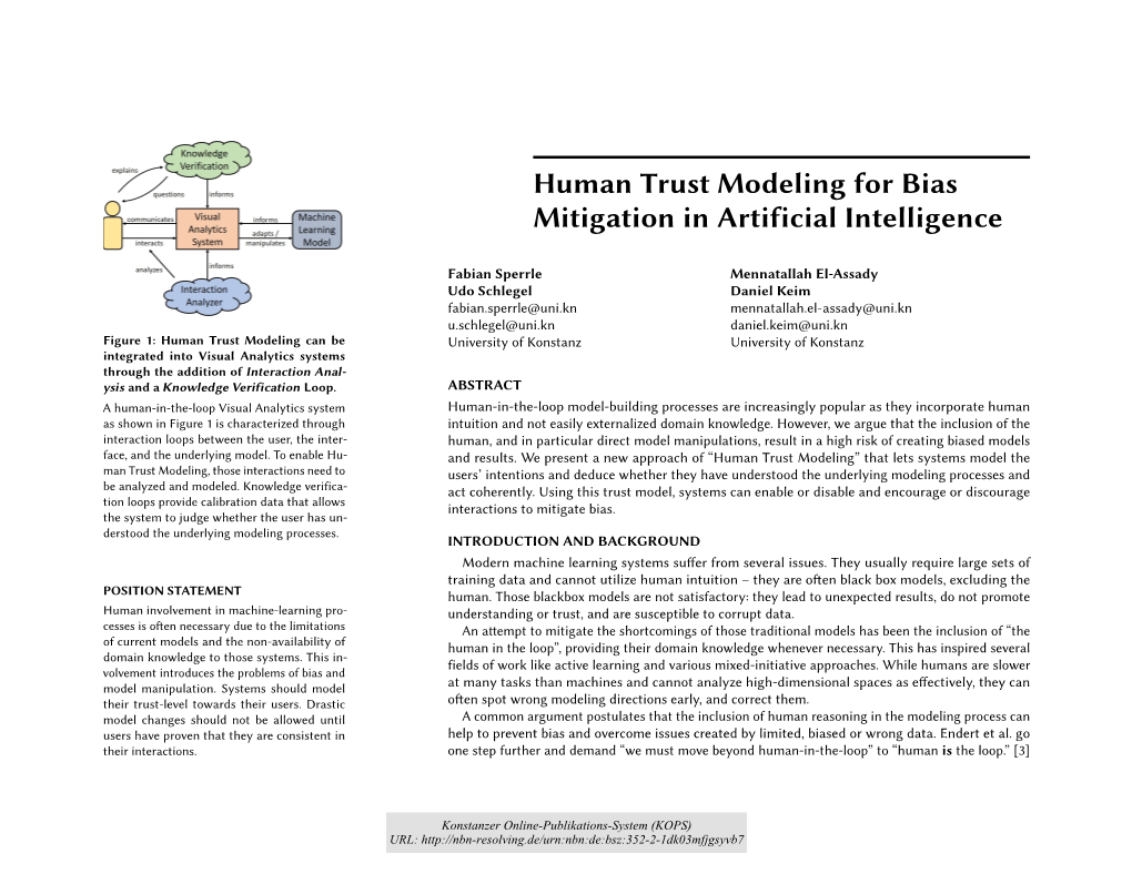 Human Trust Modeling for Bias Mitigation in Artificial Intelligence