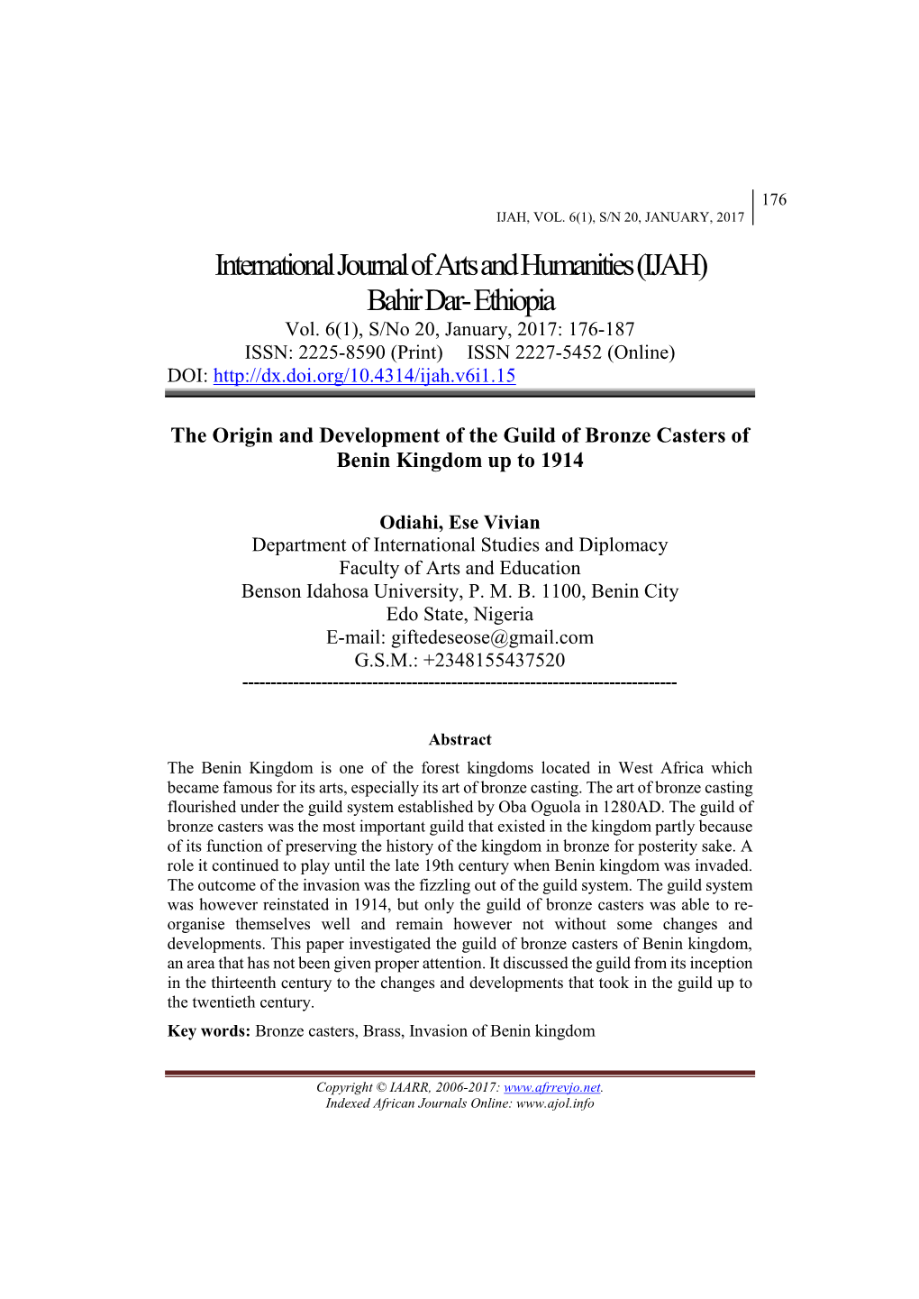 International Journal of Arts and Humanities (IJAH) Bahir Dar- Ethiopia Vol