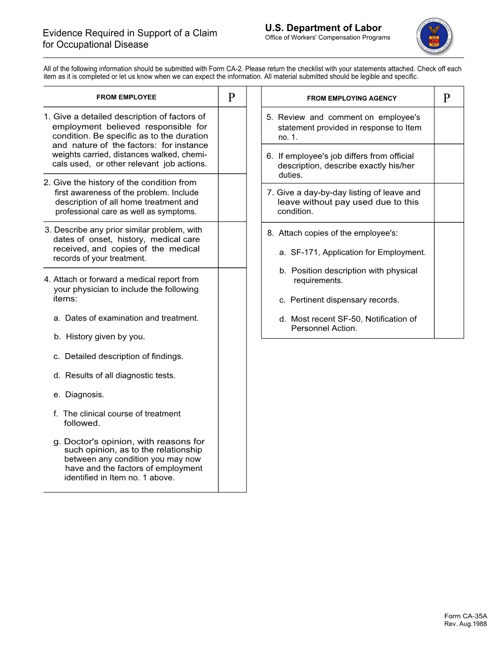 Evidence Required in Support of a Claim for Occupational Disease