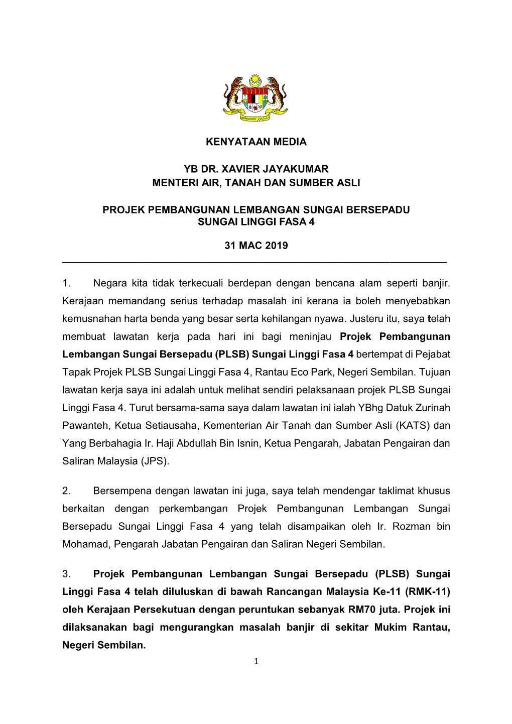 Kenyataan Media Lawatan Yb Ke Pplsb Sungai Linggi Bp Edited