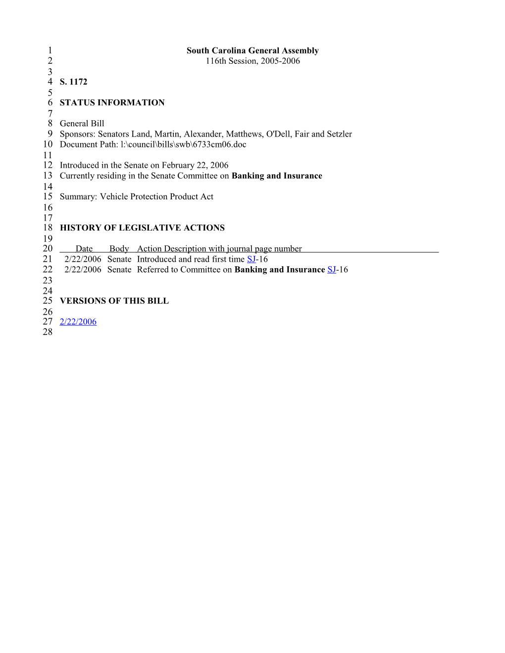 2005-2006 Bill 1172: Vehicle Protection Product Act - South Carolina Legislature Online