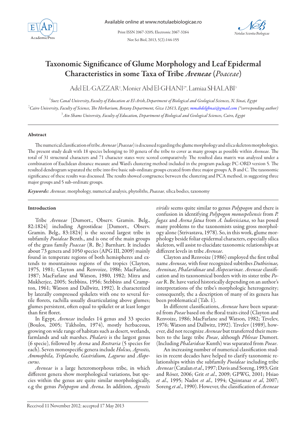 Taxonomic Significance of Glume Morphology and Leaf Epidermal