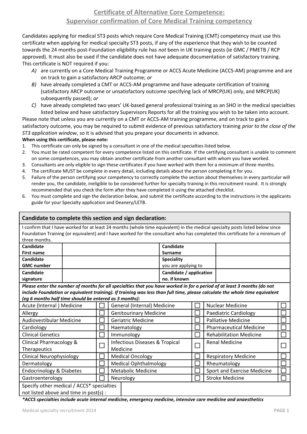 Certificate C CMT Competency